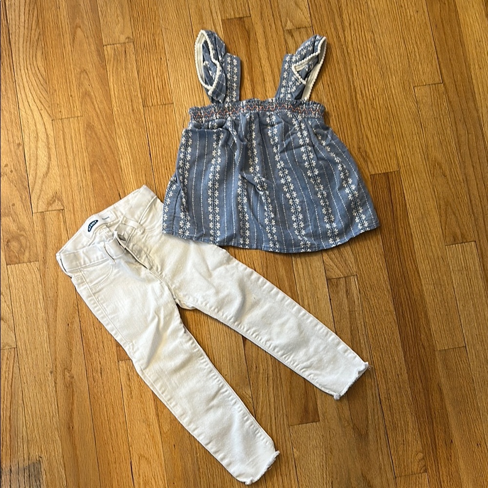 Denim Top with White Pants